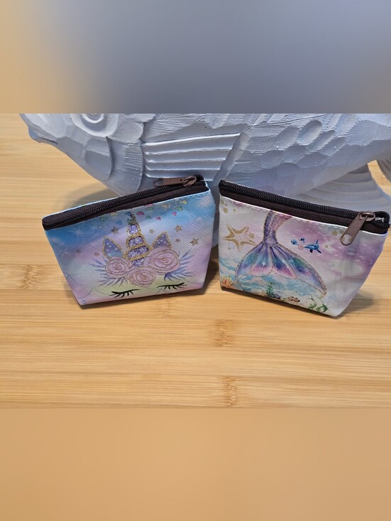 no brand Other - 🦄Set of 2 Pastel Unicorn and Mermaid Mini Coin Purses Zipper Pouches Brand New